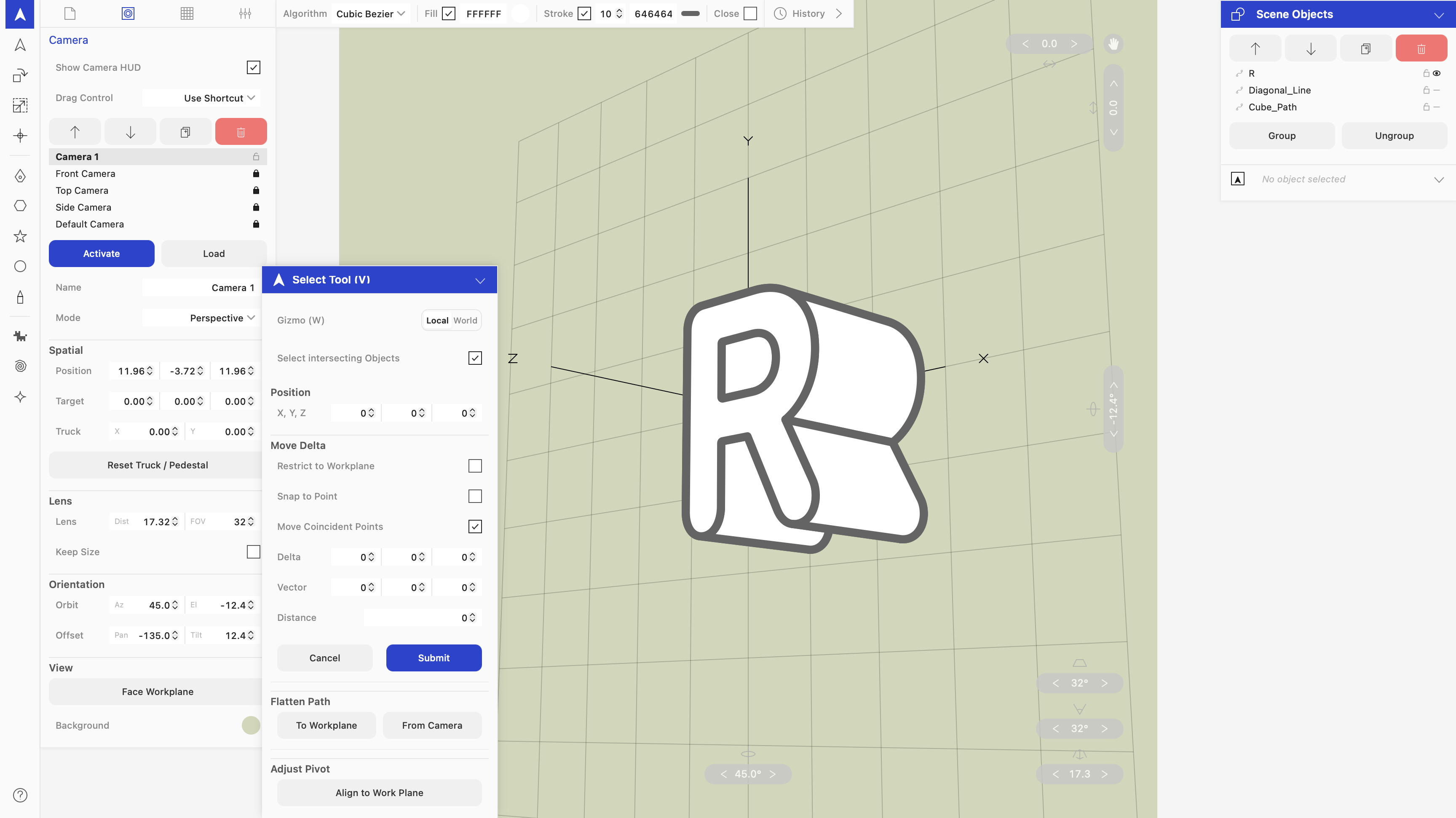 Screenshot of dim — 3D SVG application